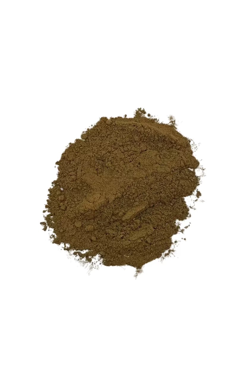 Brown powder, soy moromi powder,  on a white background